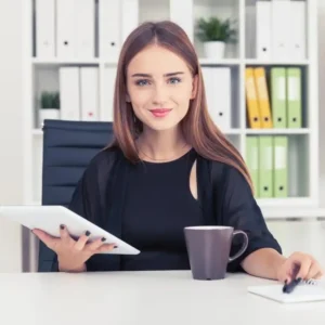 Kurs online budowania marki osobistej w branży masażu – specjalistka z tabletem w gabinecie