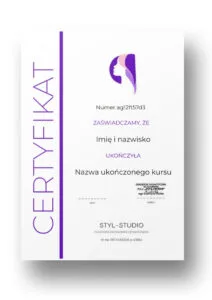 Wzór certyfikatu ukończenia kursu w języku polskim.