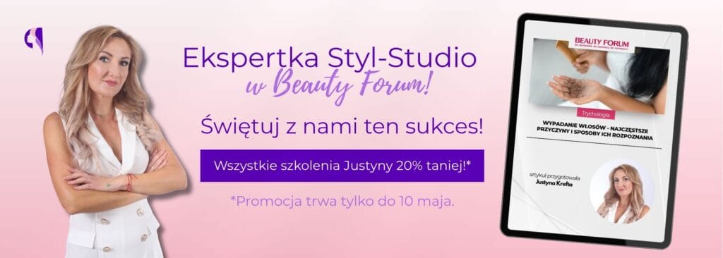 Baner promocyjny dotyczący rabatu na kursy Justyny Krefty.